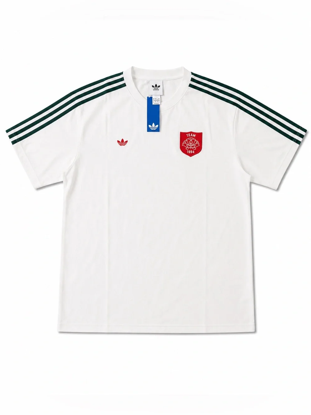 Adidas Original Team 1994 White Tee with Dark Green Stripes